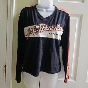 Vintage Harley Davidson Women's Moto Logo Embroidered Long Sleeve Biker Top
